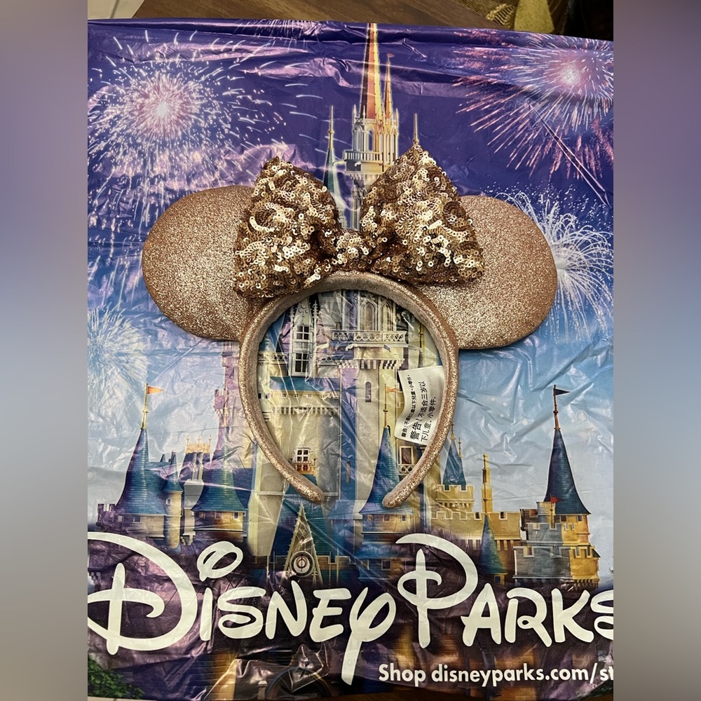 Disney Parks Minnie Mouse Rose gold Sequencee ears